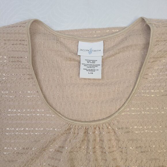 2 X 1 Jaclyn Smith women's short-sleeve top beige and  tan with a textured knit - Picture 5 of 7
